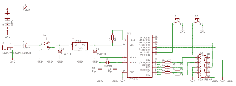 Генератор тестовых сигналов для VGA мониторов - схема