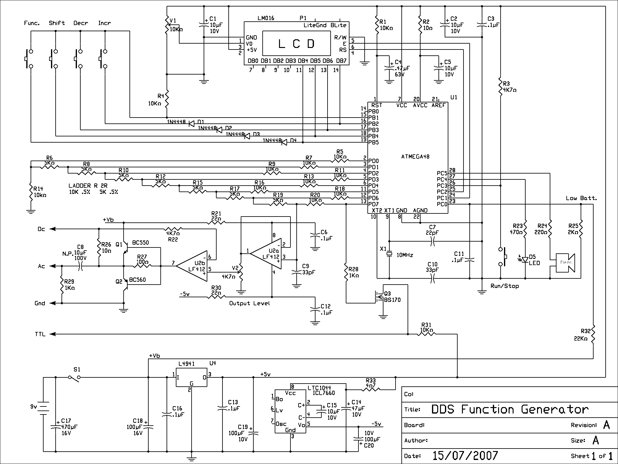 DDS генератор на ATmega48 - схема