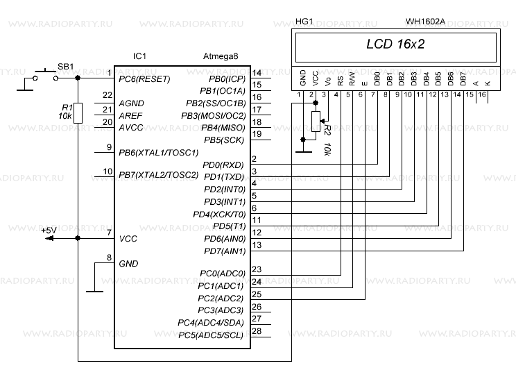Рисунок 3. Схема подключения LCD
