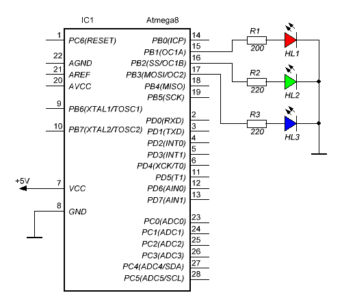 Схема управления RGB светодиодом