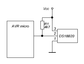 Схема подключения термодатчика к микроконтроллеру AVR