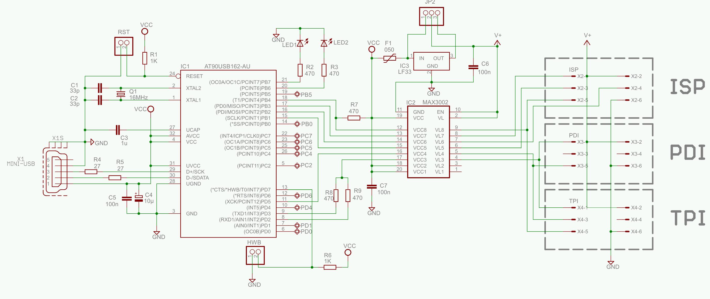 Миниатюрный программатор USBTiny-MkII SLIM - схема