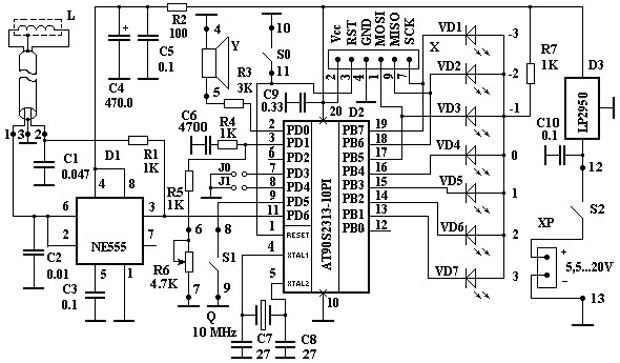 Металлоискатель на микроконтроллере AVR - схема