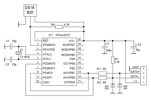 USB-термометр на ATtiny2313 - схема