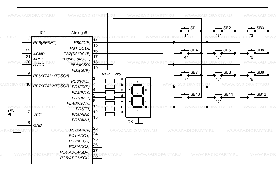 Подключение матричной клавиатуры к микроконтроллерам AVR