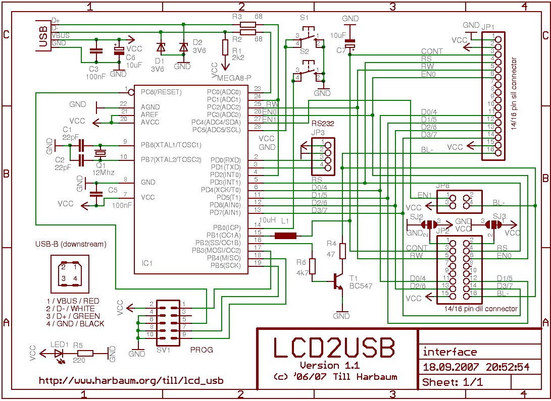 Подключение LCD индикатора к компьютеру через USB (LCD2USB) - схема