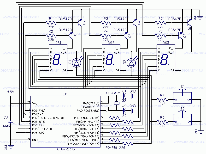 Схема устройства с индикаторами общий катод