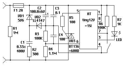 Электронный выключатель на ATtiny12 - схема