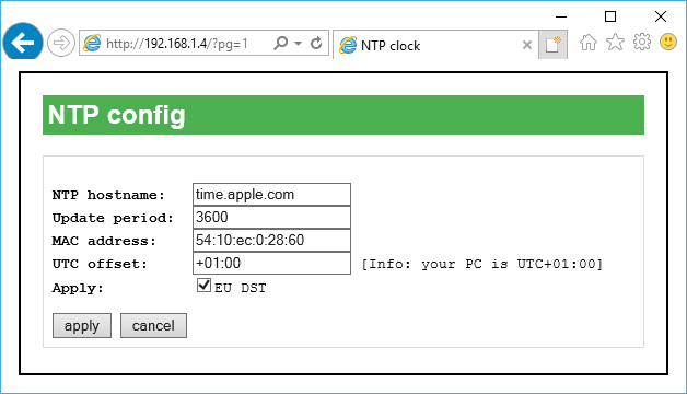 Часы с синхронизацией по NTP на ATmega328 - параметры сервера