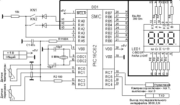 Простой терморегулятор на pic16c62 - схема