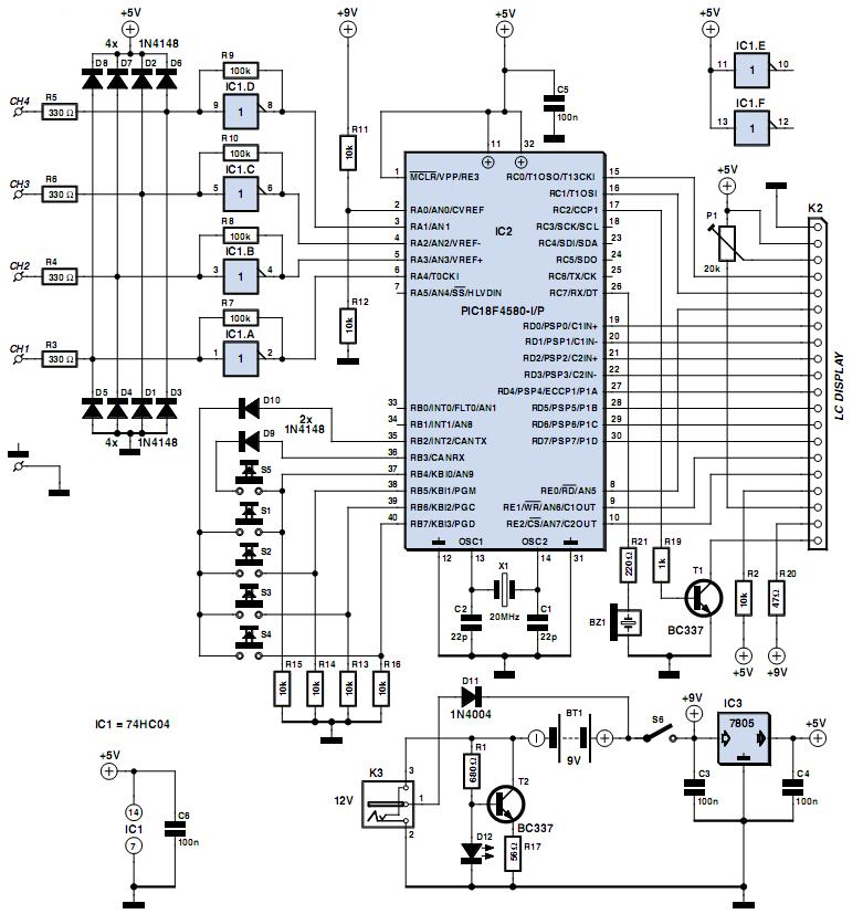 4-канальный логический анализатор на PIC микроконтроллере - схема