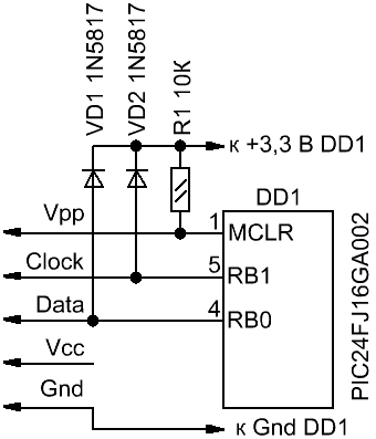 Подключение микроконтроллера PIC24FJ16GA002